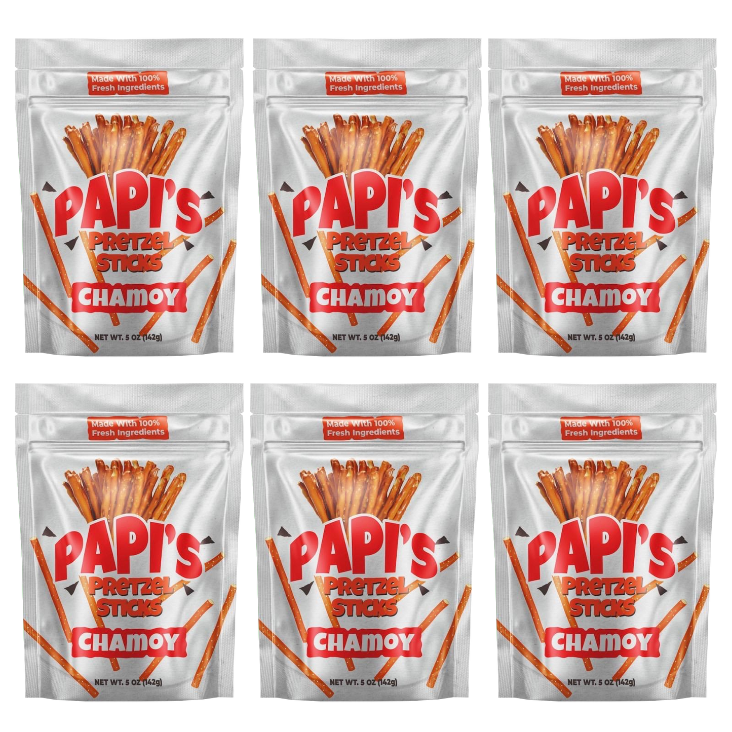 Papi's Pretzels: Chamoy Flavored Pretzels - Six Pack