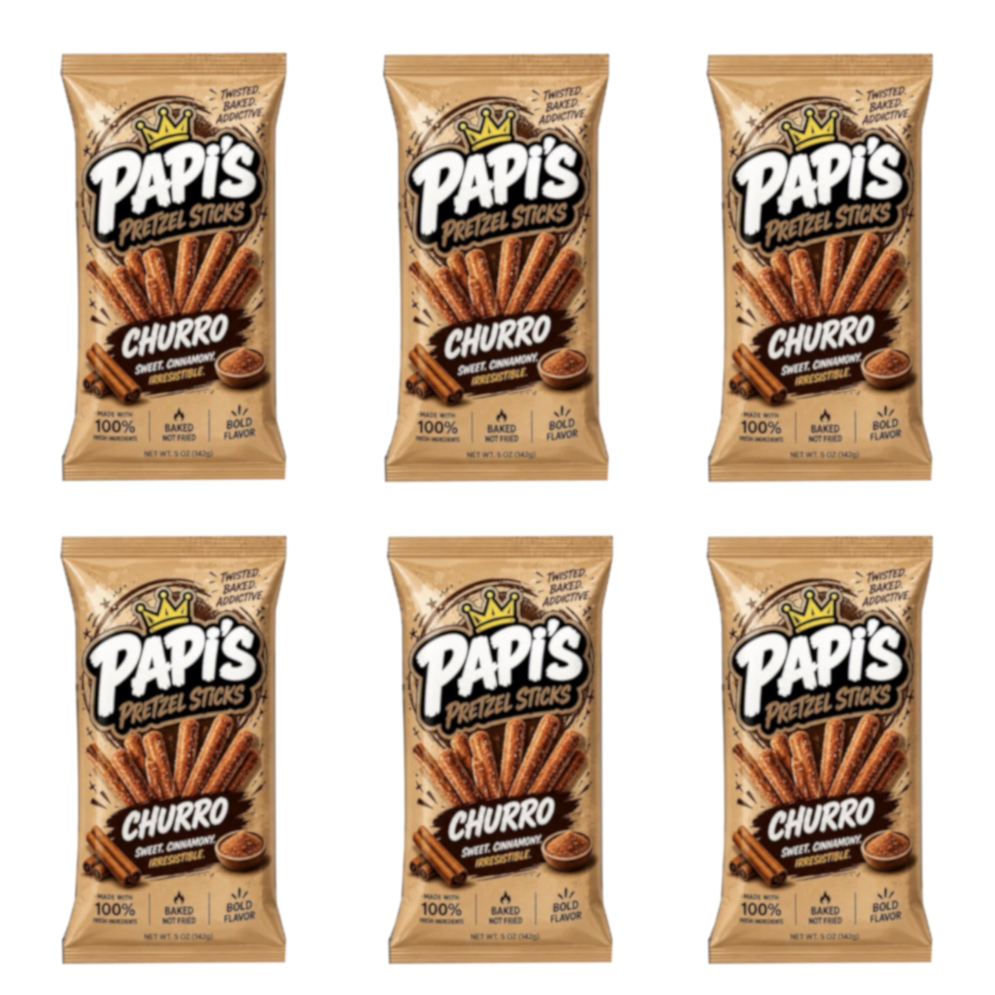 Papi's Pretzels: Churro Flavored Pretzels - Six Pack
