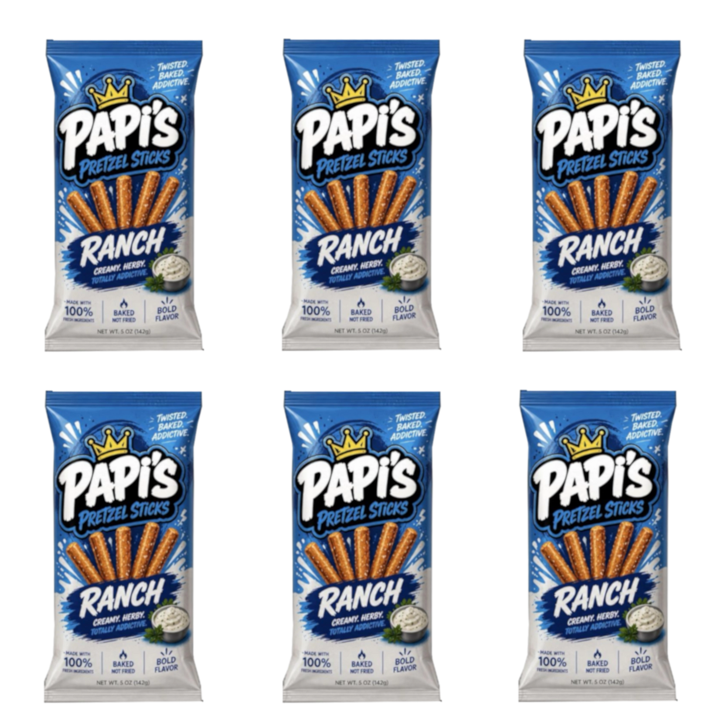 Papi's Pretzels: Ranch Flavored Pretzels - Six Pack