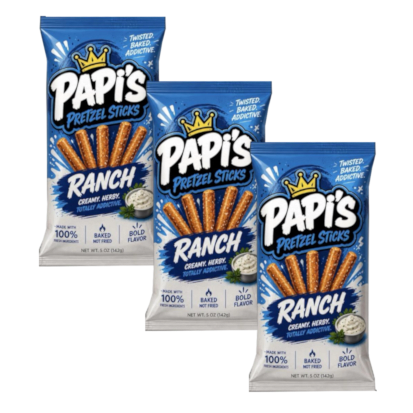 Papi's Pretzels: Ranch Flavored Pretzels - Three Pack